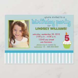 Precious Aqua Cupcake Girls Birthday Party Invite Kaart