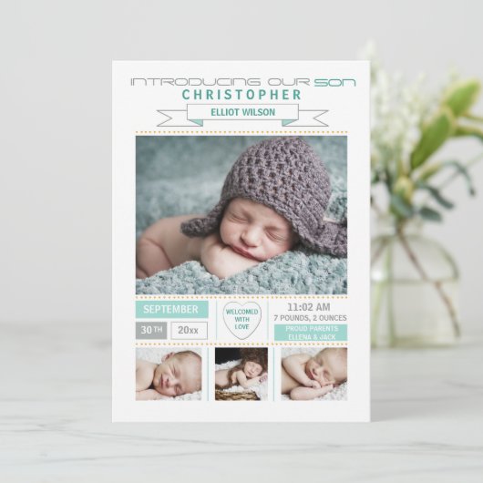 Precious Arrival Foto geboortedatum Aankondiging (Staand voorkant)