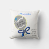 Precious Baby Boy Blue Bow Rattle Geboorte Details Kussen (Voorkant)