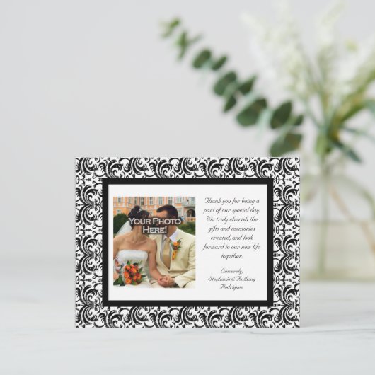 Precious Black + White bruiloft dank u Briefkaart (Staand voorkant)