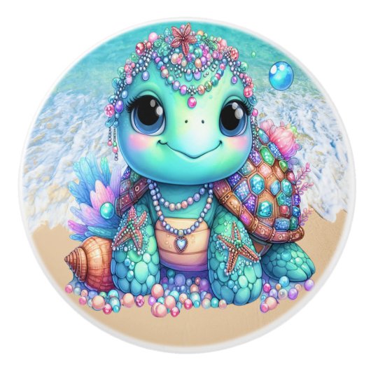 Precious Bling Baby Turtles - Meer onderweg - Keramische Knop (Voorkant)