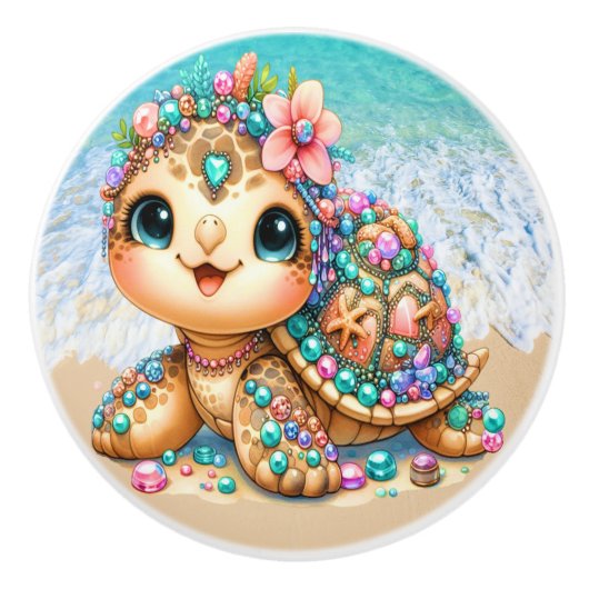 Precious Bling Baby Turtles - Meer onderweg - Keramische Knop (Voorkant)