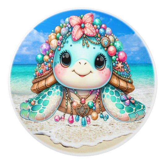 Precious Bling Baby Turtles - Meer onderweg - Keramische Knop (Voorkant)