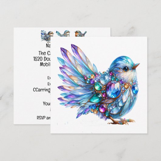 Precious Bling Birds Thema Uitnodiging (Voorkant / Achterkant)