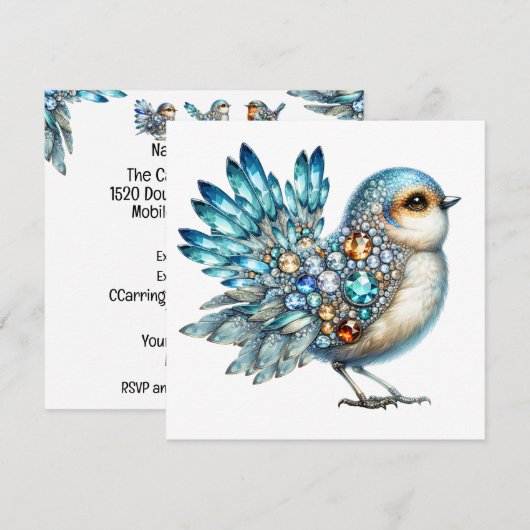 Precious Bling Vogels Thema Uitnodiging (Voorkant / Achterkant)