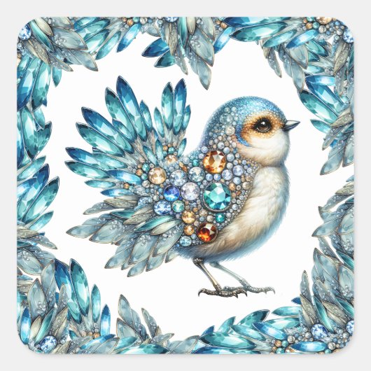 Precious Bling Vogels Thema Uitnodiging Vierkante Sticker (Voorkant)