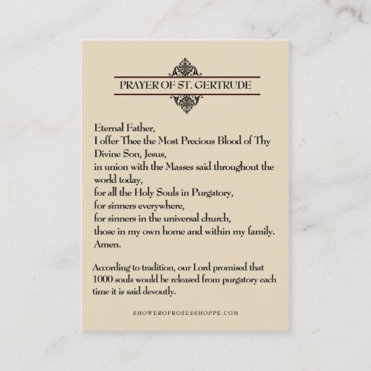 Precious Blood Jesus St. Gertrude Heilige Kaarten Visitekaartje (Achterkant)