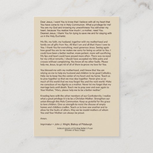 Precious Blood St. Gertrude Prayer Heilige Kaarten Visitekaartje (Achterkant)