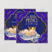Precious Blue and Gold Royal Prince Baby shower Kaart (Voorkant / Achterkant)