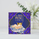 Precious Blue and Gold Royal Prince Baby shower Kaart (Staand voorkant)