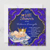 Precious Blue and Gold Royal Prince Baby shower Kaart (Achterkant)