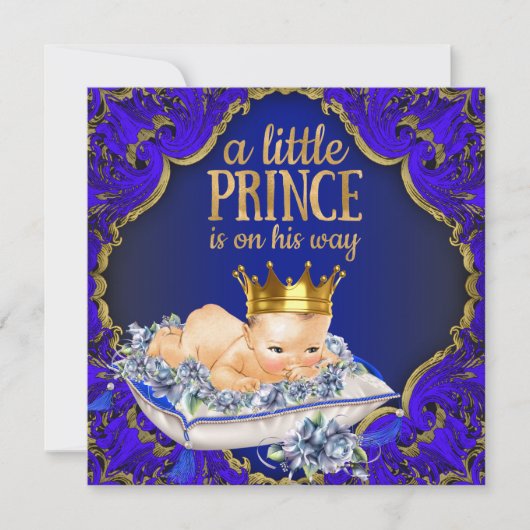 Precious Blue and Gold Royal Prince Baby shower Kaart (Voorkant)