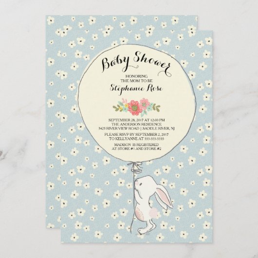 Precious Bunny Boys Baby shower Invitation Kaart (Voorkant / Achterkant)