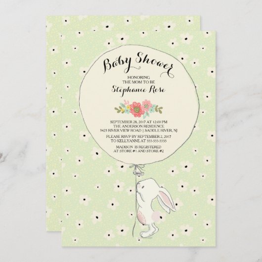 Precious Bunny Neutral Baby shower Invitation Kaart (Voorkant / Achterkant)