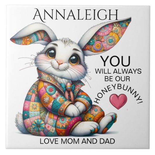 Precious Bunny Paasthema Uitnodiging Tegeltje (Voorkant)