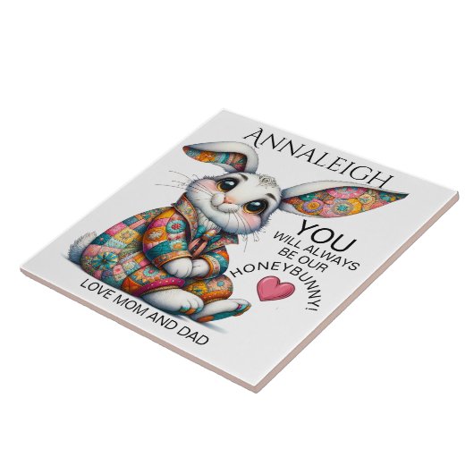 Precious Bunny Paasthema Uitnodiging Tegeltje (Zijkant)