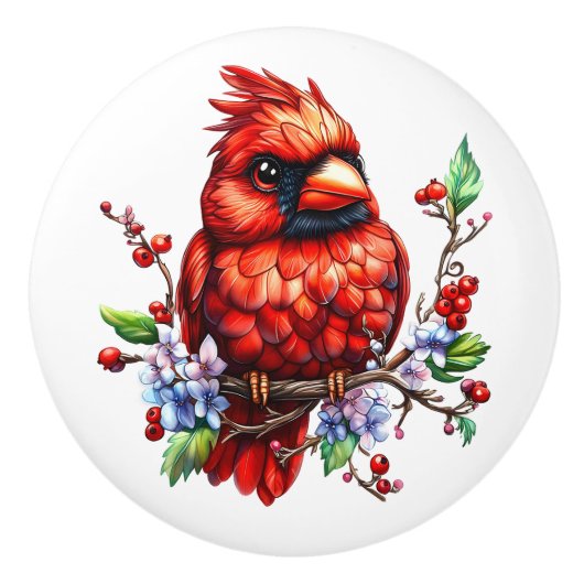 Precious Cardinal Redbird Keramische Knop (Voorkant)