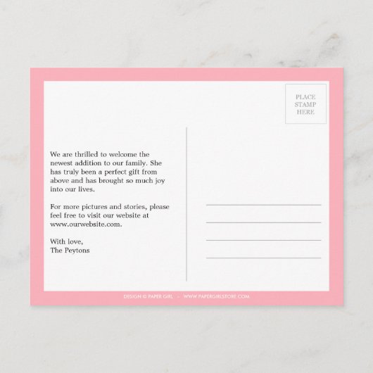 Precious Damask Baby Girl Geboorteaankondiging Aankondigingskaart (Achterkant)