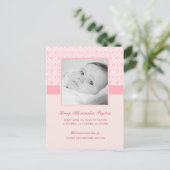 Precious Damask Baby Girl Geboorteaankondiging Aankondigingskaart (Staand voorkant)