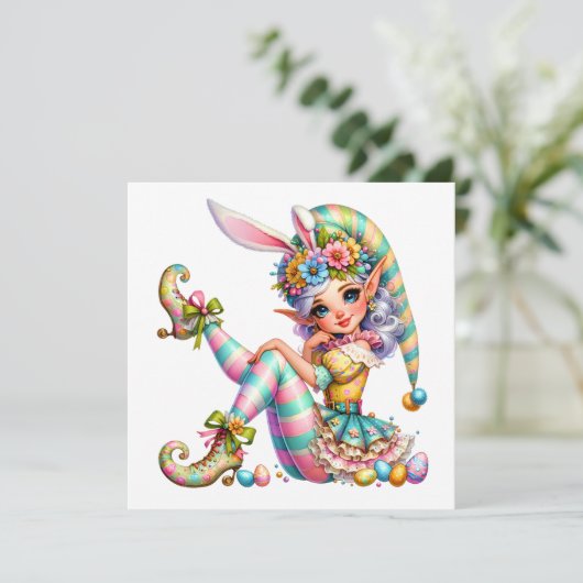 Precious Easter Elf - Elf thema uitnodiging (Staand voorkant)