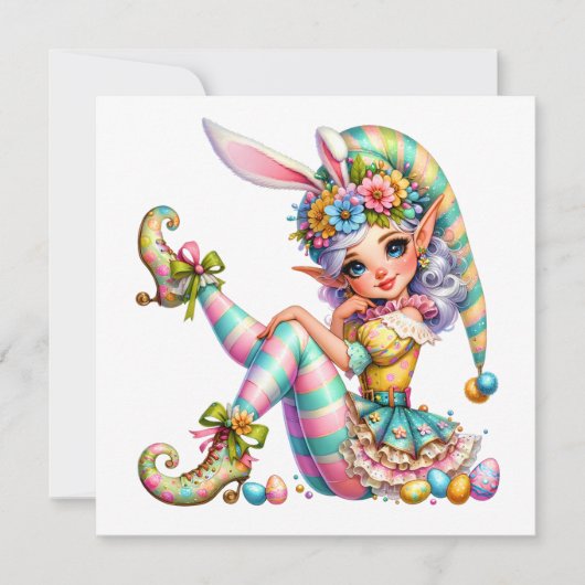 Precious Easter Elf - Elf thema uitnodiging (Voorkant)