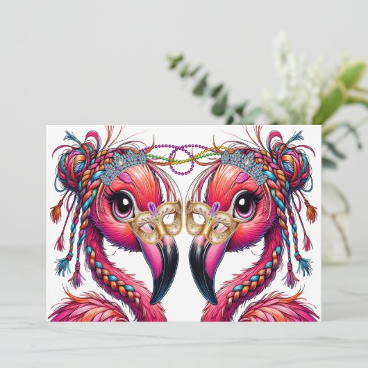 Precious Flaunty Flamingos Kaart (Staand voorkant)