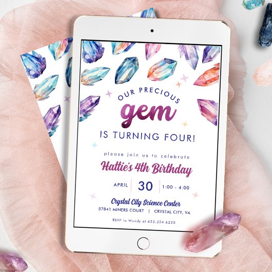 Precious Gem Girls 4e verjaardag kristallen Kaart