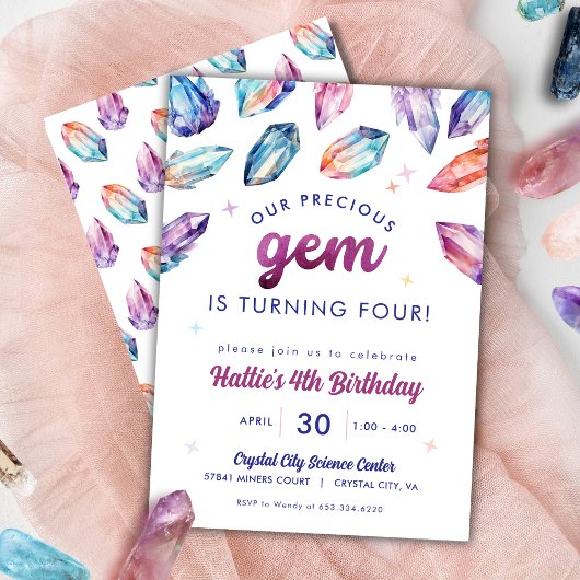 Precious Gem Girls 4e verjaardag kristallen Kaart