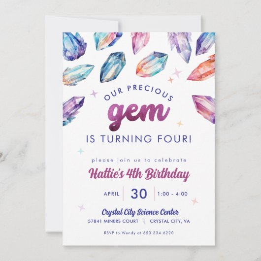 Precious Gem Girls 4e verjaardag kristallen Kaart (Voorkant)