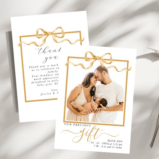 Precious Gift Elegant Foto Baby shower Bedankkaart