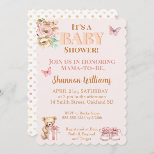 Precious Girl Teddy Bear Baby Shower Kaart (Voorkant / Achterkant)