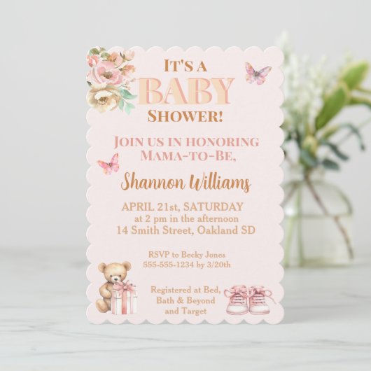 Precious Girl Teddy Bear Baby Shower Kaart (Staand voorkant)