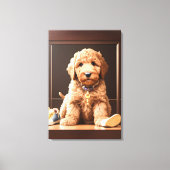 Precious Goldendoodle Puppy met Schoenen Bruin Kle Canvas Afdruk (Voorkant)