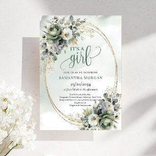 Precious Joy Botanical Green It's a Girl Uitnodigi Kaart