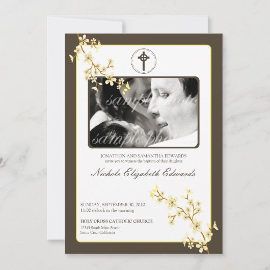 Precious Lemon Cherry Blossom Baptism Invitation Kaart (Voorkant)