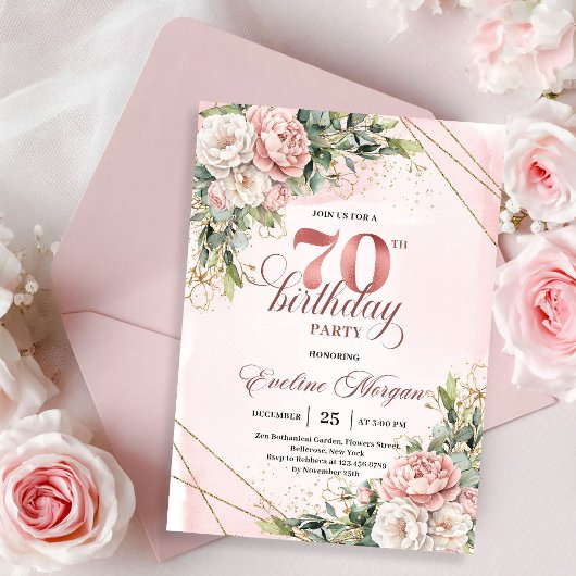Precious Light Pink Bohemian Floral 70th Birthday  Kaart