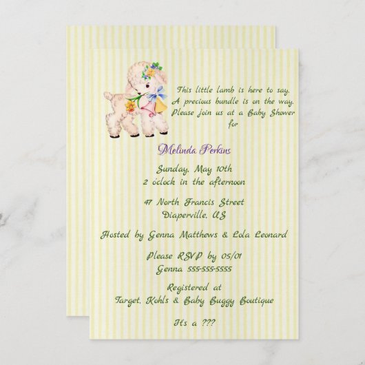 Precious Little Lamb Baby shower Invitation Aankondiging (Voorkant / Achterkant)
