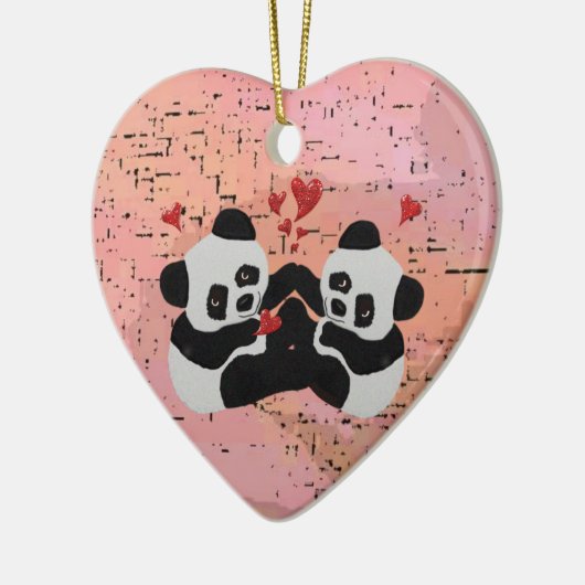 Precious Panda Hearts Keramisch Ornament (Links)