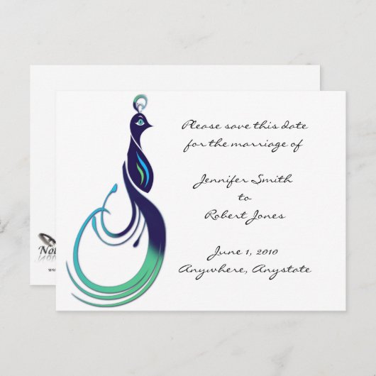 Precious Peacock Sla de datum op Aankondigingskaart (Voorkant / Achterkant)