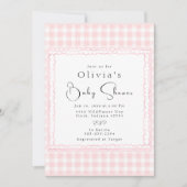 Precious Pink Gingham Baby shower Invitation Kaart (Voorkant)