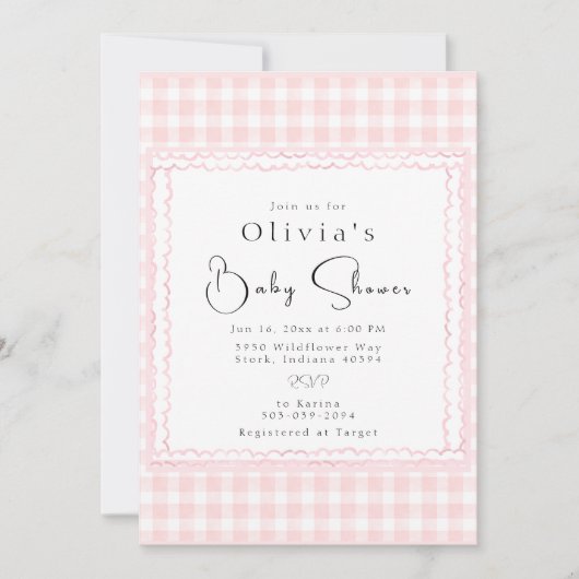 Precious Pink Gingham Baby shower Invitation Kaart (Voorkant)