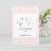 Precious Pink Gingham Baby shower Invitation Kaart (Staand voorkant)