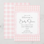 Precious Pink Gingham Baby shower Invitation Kaart (Voorkant / Achterkant)