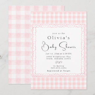 Precious Pink Gingham Baby shower Invitation Kaart