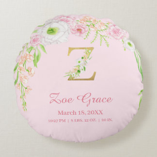 Precious Pink Gold Monogram "Z" Baby Girl Stats Rond Kussen