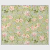 Precious Pink Redouté Rozen Pattern Green Cadeaupapier (Vlak)
