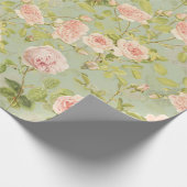 Precious Pink Redouté Rozen Pattern Green Cadeaupapier (Hoek)