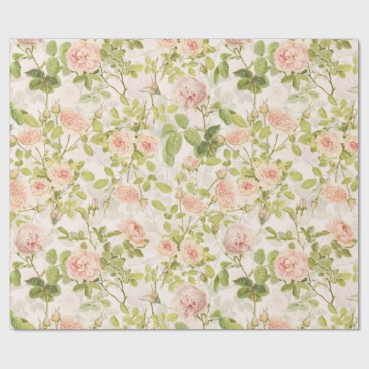 Precious Pink Redouté Rozen Pattern Pink Cadeaupapier (Vlak)