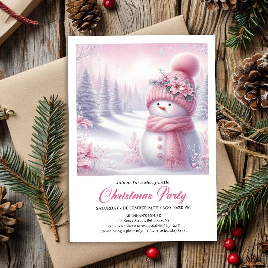 Precious Pink Snowman Editable Kids Christmas Kaart