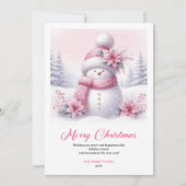 Precious pink snowman kids card editable  feestdagenkaart (Voorkant)